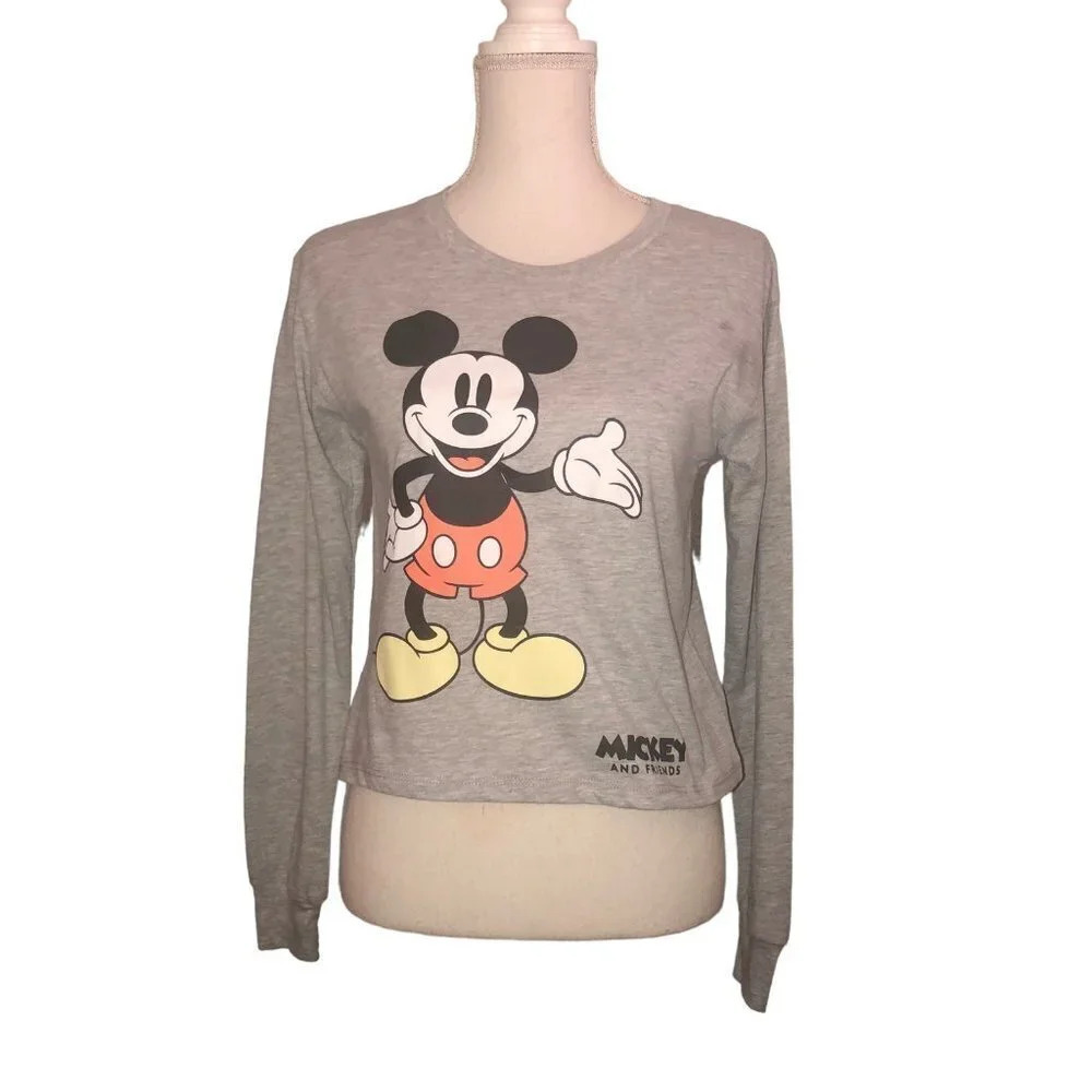 Disney Sz S Mickey & Friends Women's Y2K Cropped Long Sleeve T-Shirt Top Tee NWT